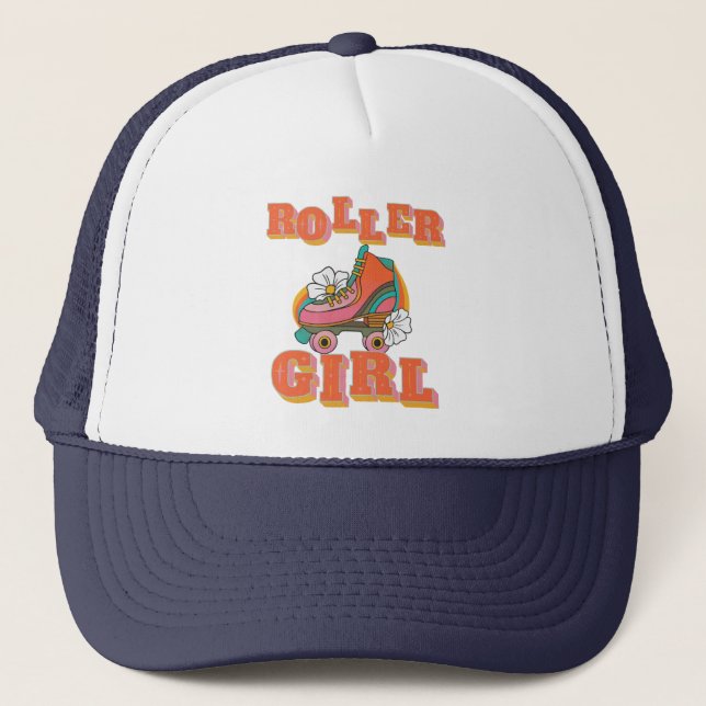 roller girl vintage roller skating  trucker hat (Front)