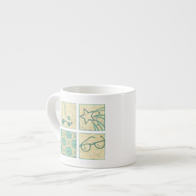 Roller Rink Woodblock Drawing by Chariklia Zarris Espresso Cup (Front Left)