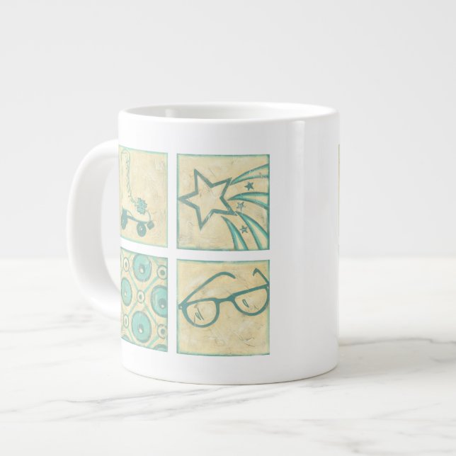 Roller Rink Woodblock Drawing by Chariklia Zarris Large Coffee Mug (Front Left)