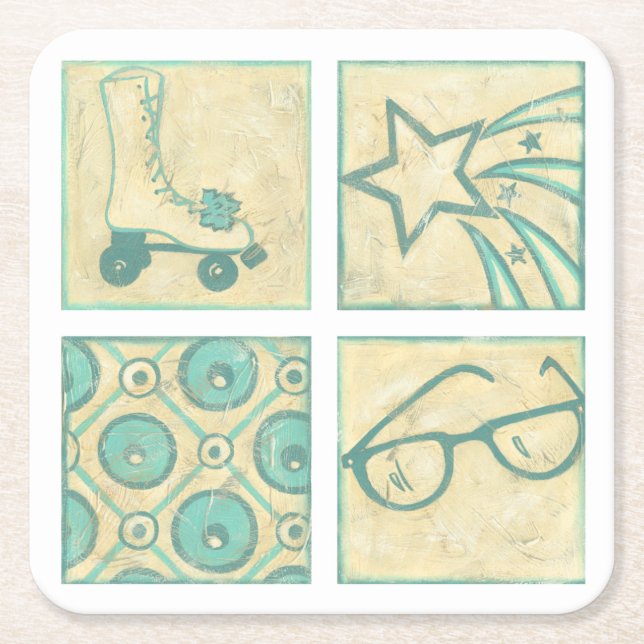 Roller Rink Woodblock Drawing by Chariklia Zarris Square Paper Coaster (Front)