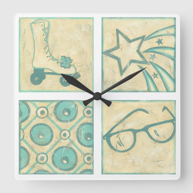 Roller Rink Woodblock Drawing by Chariklia Zarris Square Wall Clock (Front)