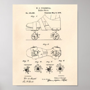 Roller Skate 1879 Patent Art Old Peper Poster