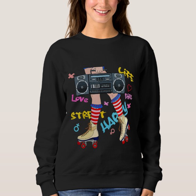 Roller Skate 90s Disco Skating Girl Women Sweatshirt (Front)