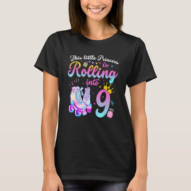 Roller Skate 9th Birthday  9 Year Old Girl Party O T-Shirt (Front)