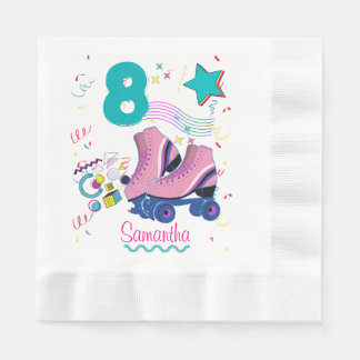 Roller Skate Birthday Girl Retro Skating Napkin
