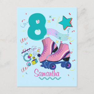 Roller Skate Birthday Girl Retro Skating  Postcard