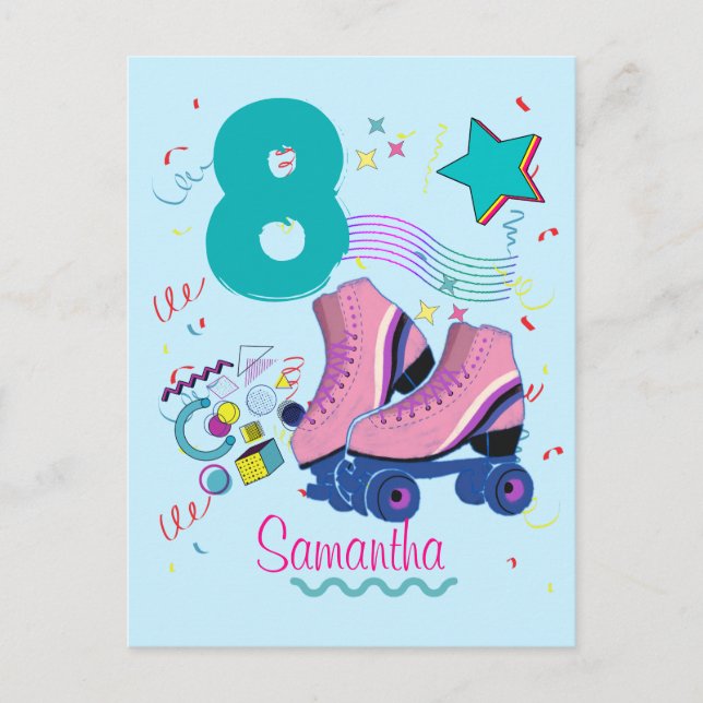 Roller Skate Birthday Girl Retro Skating  Postcard (Front)