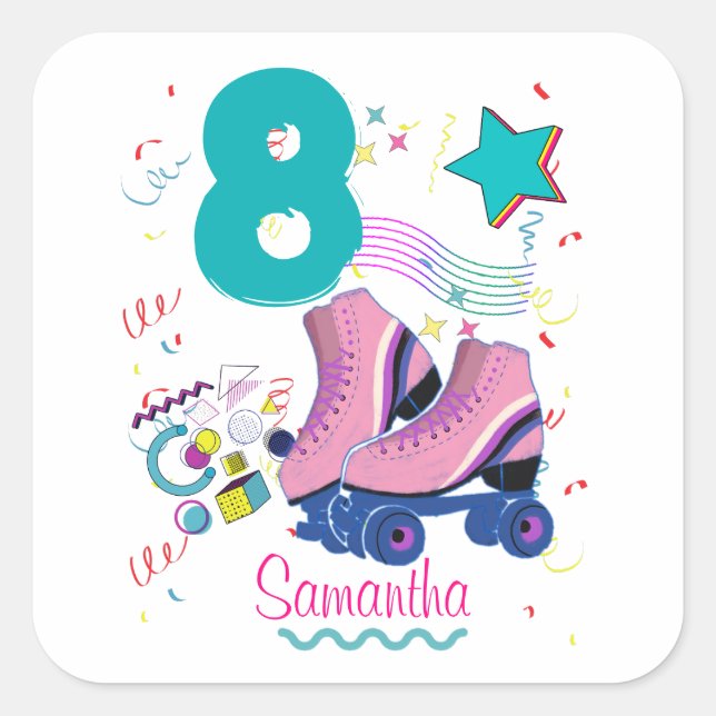 Roller Skate Birthday Girl Retro Skating  Square Sticker (Front)