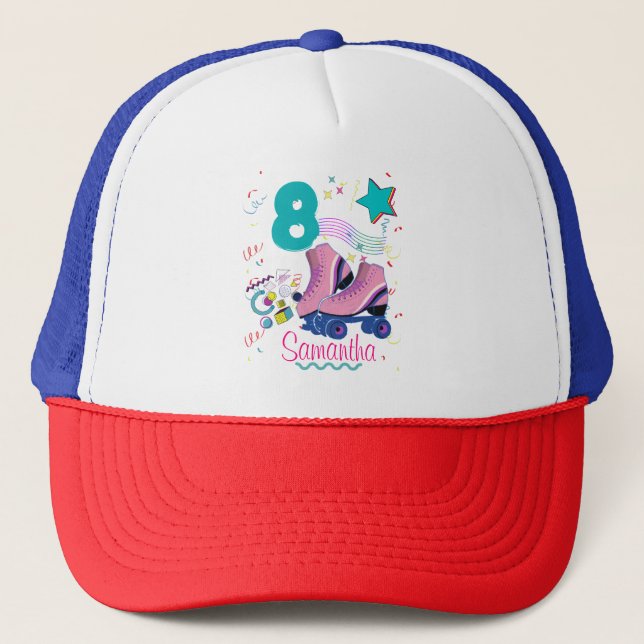 Roller Skate Birthday Girl Retro Skating  Trucker Hat (Front)