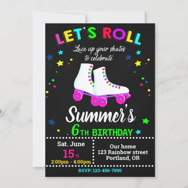Roller skate birthday invitation Skating party (Front)
