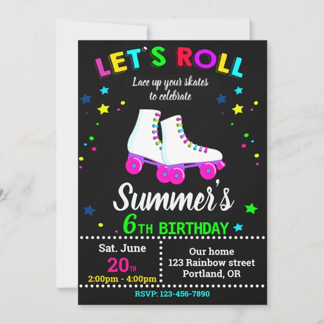 Roller skate birthday invitation - Skating party (Front)