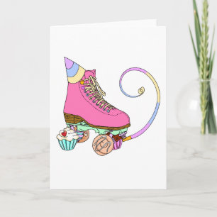 Roller Skate Birthday Party Cake Card Pink 