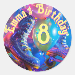 Roller Skate Birthday Party Classic Round Sticker