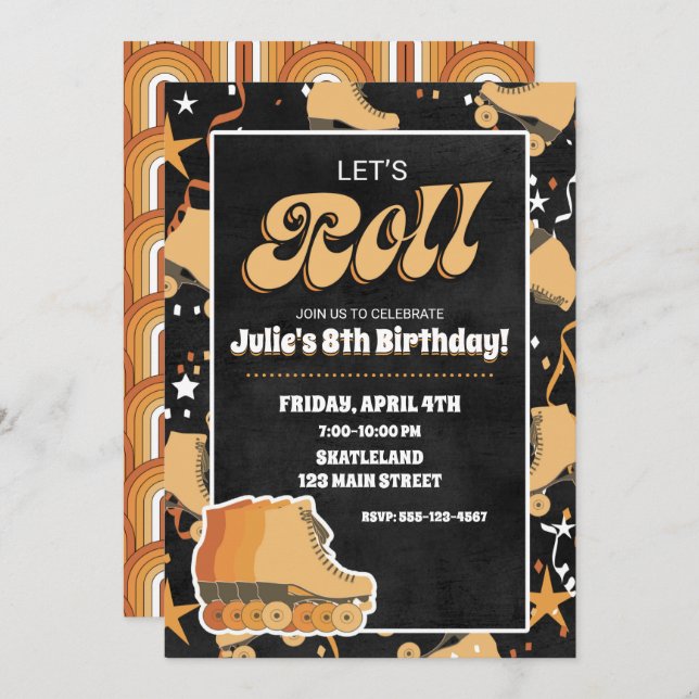 Roller Skate Birthday Party Invitations (Front/Back)