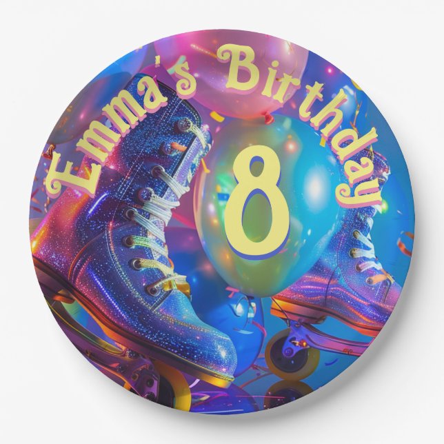Roller Skate Birthday Party Paper Plate (Front)