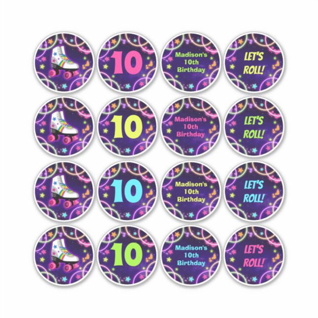 Roller Skate Birthday Party Stickers 2.5" Circles (Front)