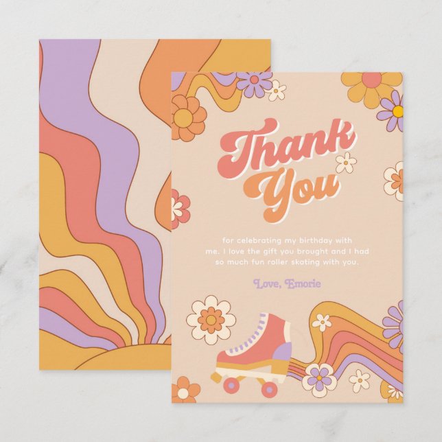 Roller Skate Birthday Thank You Card (Front/Back)