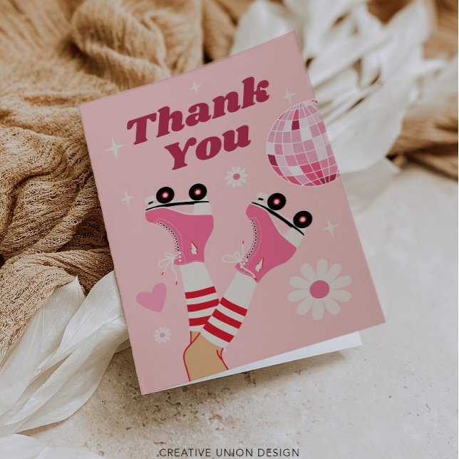 Roller Skate Disco Birthday Party Thank You Card (Creator Uploaded)