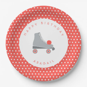 Roller Skate Dot - Coral Paper Plate
