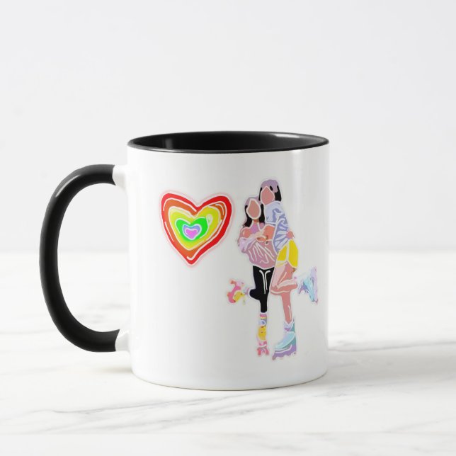 Roller Skate Girls Rainbow Heart Mug (Left)