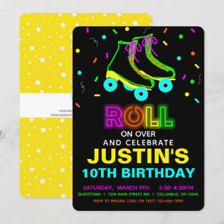 Roller Skate Glow Neon Birthday Party Invitation