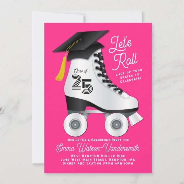 Roller Skate Graduation Party Invitation Pink (Front)