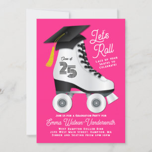 Roller Skate Graduation Party Invitation Pink