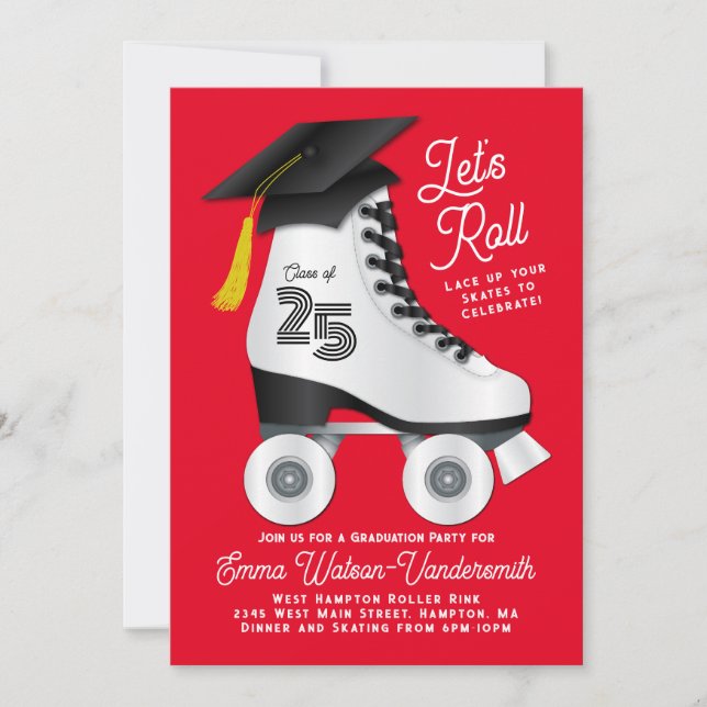 Roller Skate Graduation Party Invitation Red (Front)