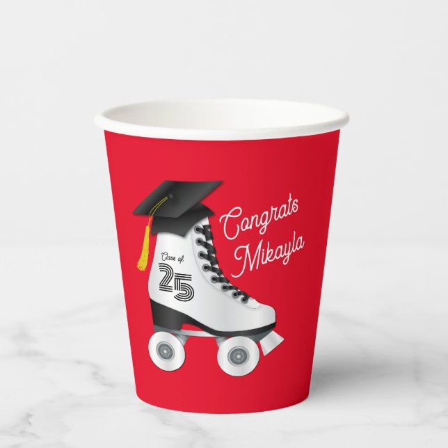 Roller Skate Graduation Party Skating Rink Red Paper Cups (Front)
