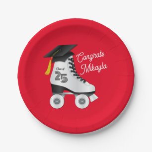 Roller Skate Graduation Party Skating Rink Red Paper Plate