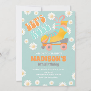 Roller Skate Groovy 70s Theme Retro Birthday Invitation