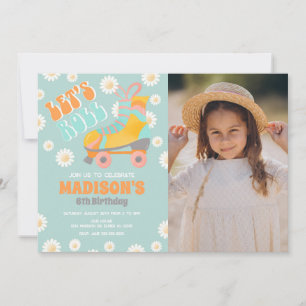 Roller Skate Groovy 70s Theme Retro Birthday Photo Invitation