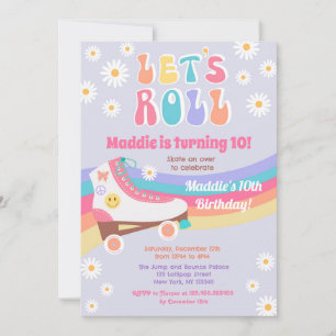 Roller Skate Groovy Retro Birthday Invitations