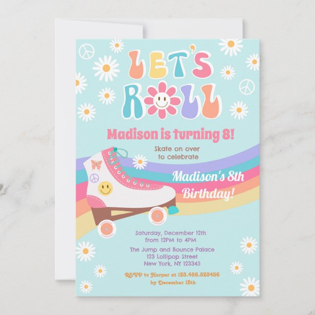 Roller Skate Groovy Retro Birthday Invitations (Front)