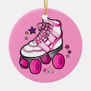 Roller Skate in Pink with Stars Ceramic Tree Decoration