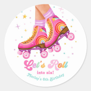 Roller Skate Let's Roll Skating Girl Birthday Classic Round Sticker