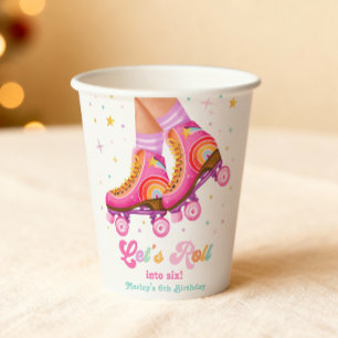 Roller Skate Let's Roll Skating Girl Birthday Paper Cups