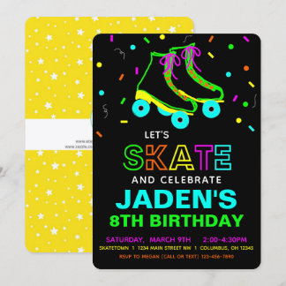 Roller Skate Neon Birthday Party Invitation