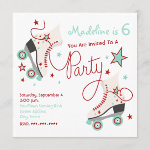 Roller Skate Party Invitation Red + Aqua