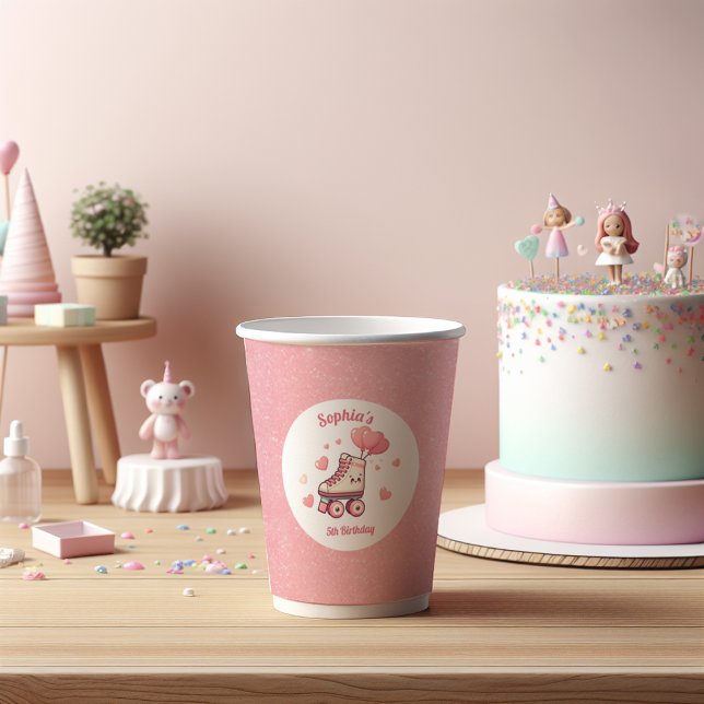 Roller Skate Pink Glitter Girl's Birthday Party Paper Cups (Creator Uploaded)