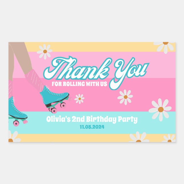 Roller skate Rainbow Birthday Favour box label (Front)