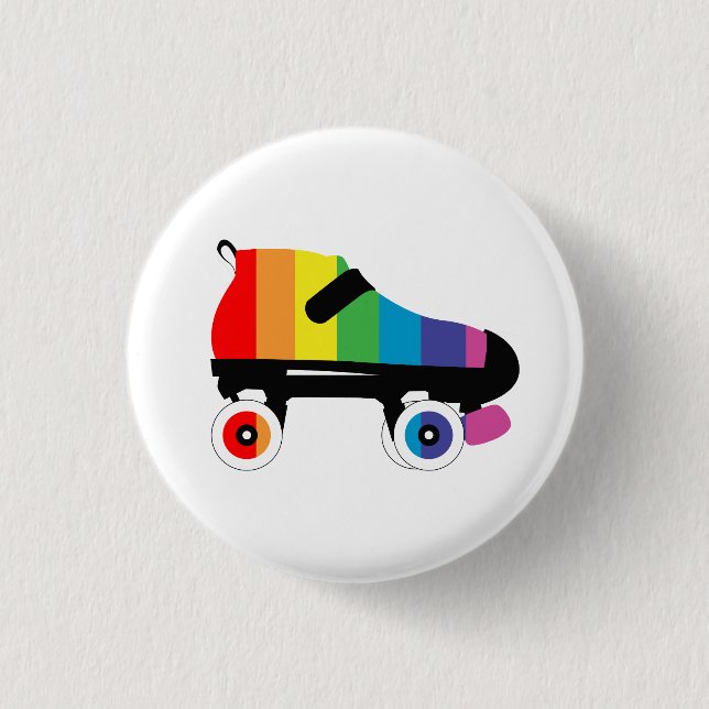 roller skate rainbow stripes 3 cm round badge (Front)
