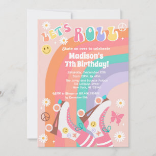 Roller Skate Retro Groovy Birthday Invitations
