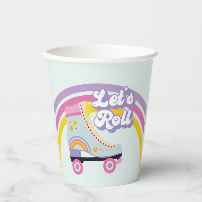 Roller skate Retro Rainbow Birthday Paper Cups (Front)