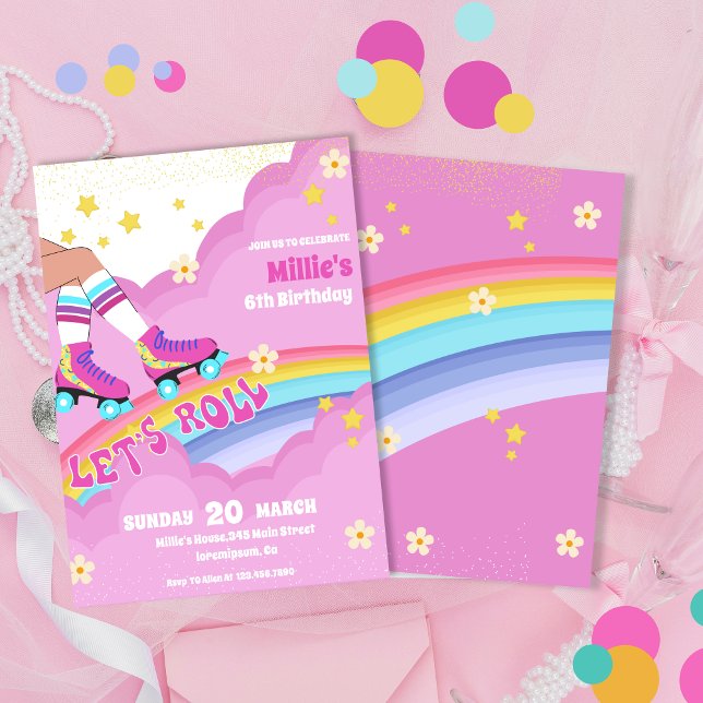 Roller skate Retro Rainbow Birthday Party Invitation (Creator Uploaded)
