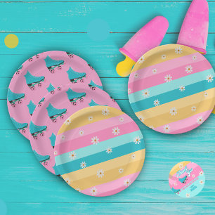 Roller skate Retro Rainbow Birthday Party Paper Plate