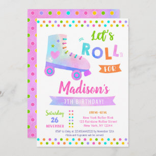 Roller Skate Skating Birthday Party Invitations