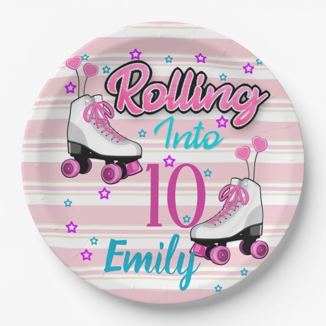 Roller Skate Skating Custom Birthday Paper Plate (Front)