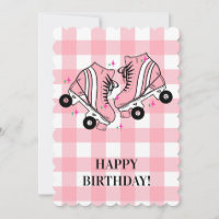 Roller Skate Skating Pink Gingham Birthday