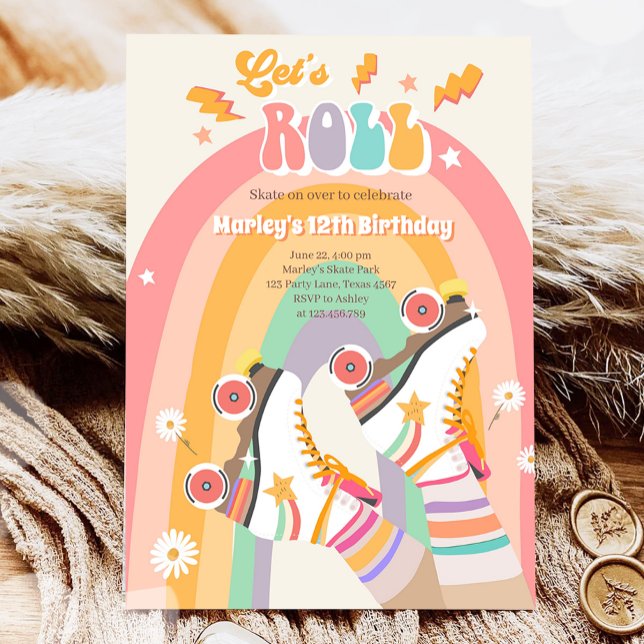 Roller Skate Skating Retro Groovy Birthday Party I Invitation (Creator Uploaded)